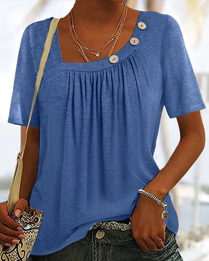 Grijze Blouse met Sierlijke Knopen
