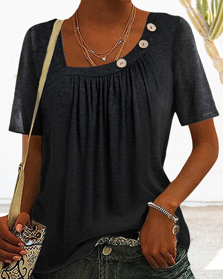 Grijze Blouse met Sierlijke Knopen