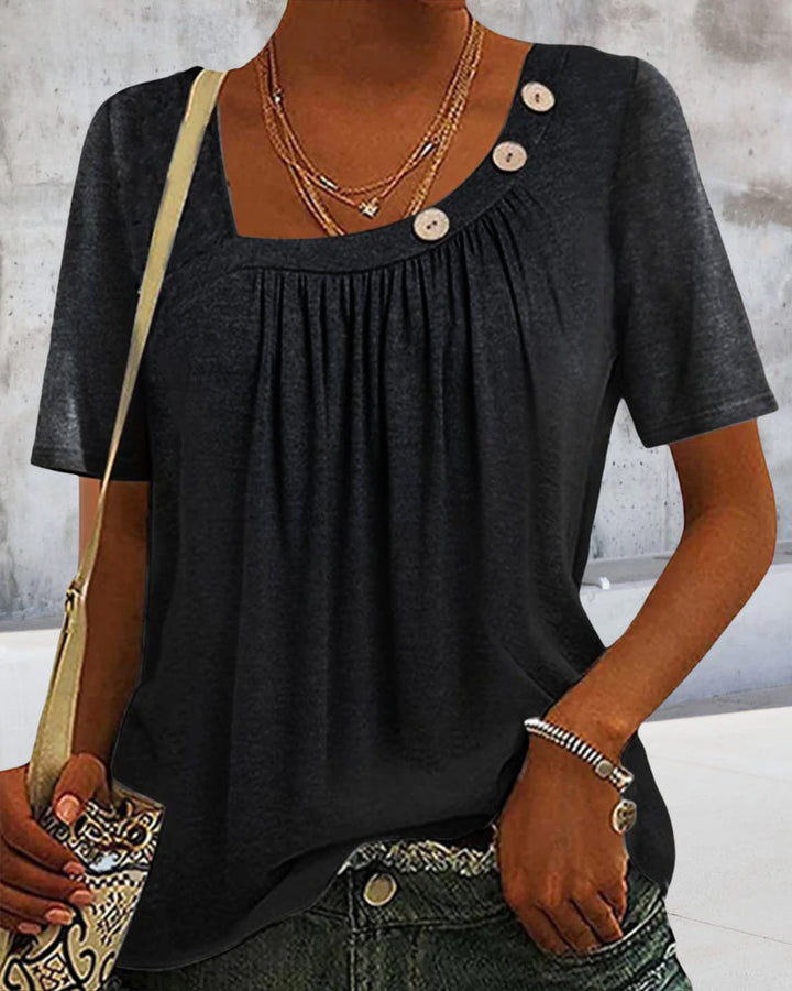 Grijze Blouse met Sierlijke Knopen