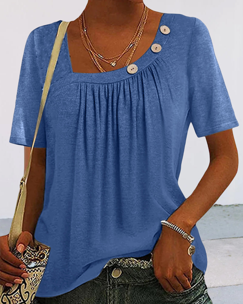 Grijze Blouse met Sierlijke Knopen