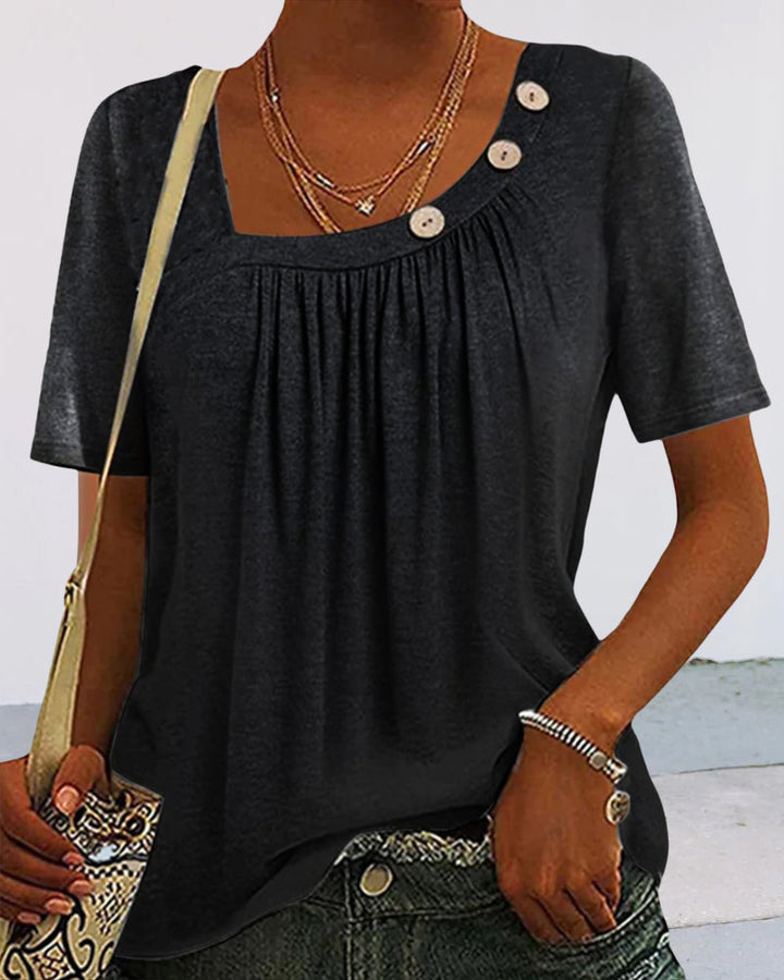 Grijze Blouse met Sierlijke Knopen