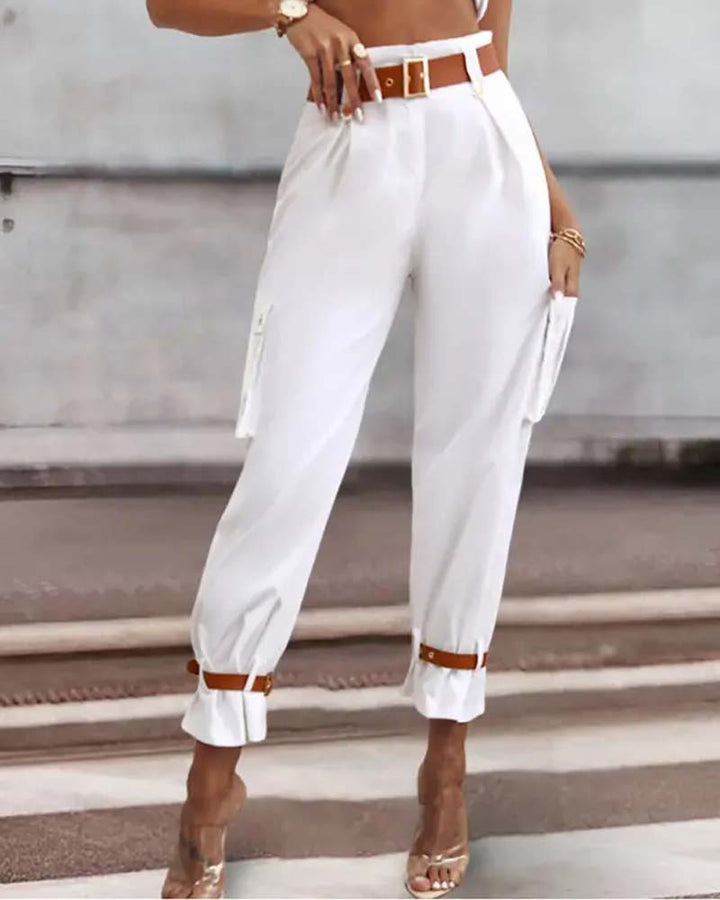 Effen Kleur Casual Cargo Broek met Zak