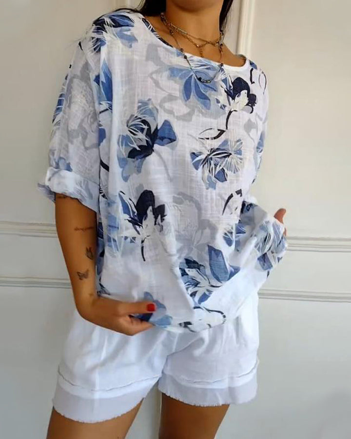 Ronde Hals Lange Mouwen Blouse met Print