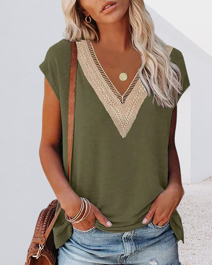 V-hals T-shirt met Kantdetails