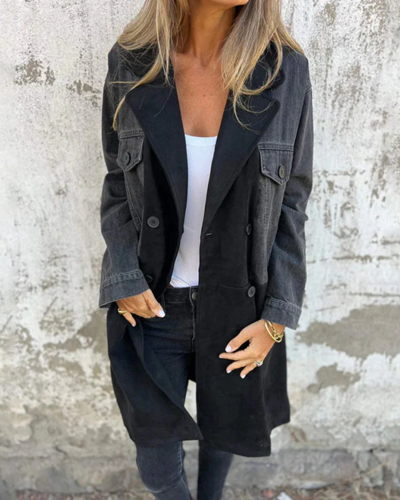 Sara - Stijlvolle denim jas in warme camelkleur