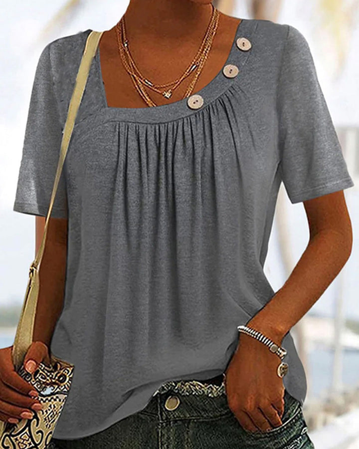 Grijze Blouse met Sierlijke Knopen