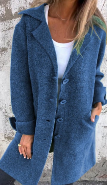 Baylea - Stylish Casual Enkelborstig Jas met Wollen Revers