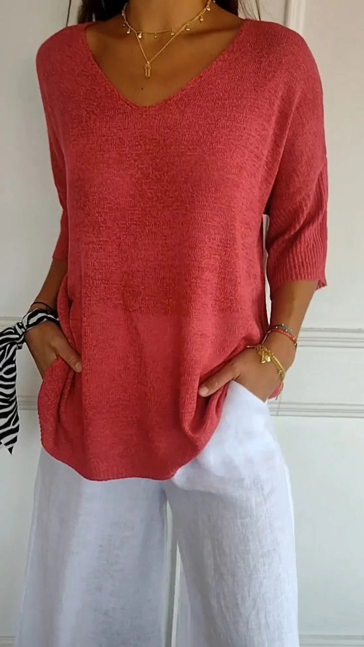 Anna - Elegante Gebreide Top met V-hals