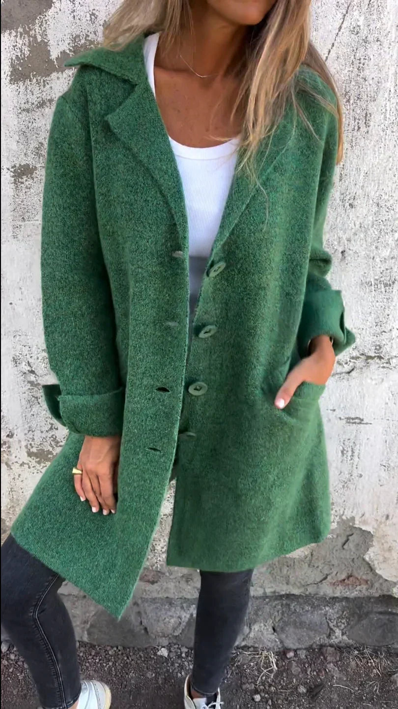 Baylea - Stylish Casual Enkelborstig Jas met Wollen Revers