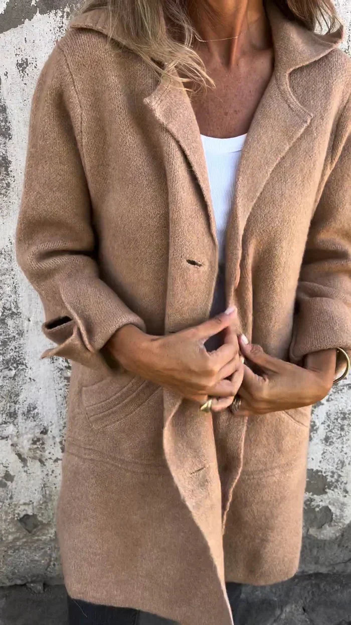 Baylea - Stylish Casual Enkelborstig Jas met Wollen Revers