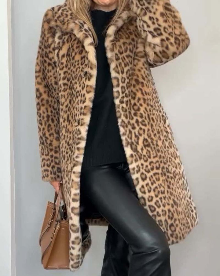 LEIA - Luxe zachte lange jas met elegante luipaardprint