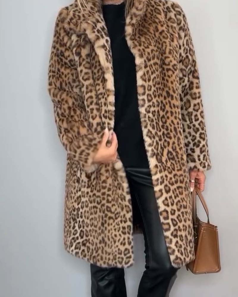 LEIA - Luxe zachte lange jas met elegante luipaardprint