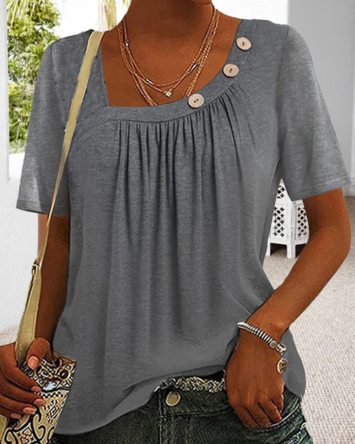 Grijze Blouse met Sierlijke Knopen