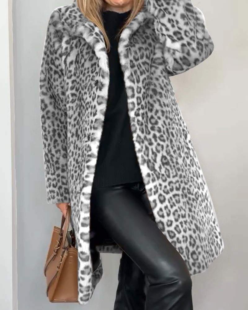 LEIA - Luxe zachte lange jas met elegante luipaardprint