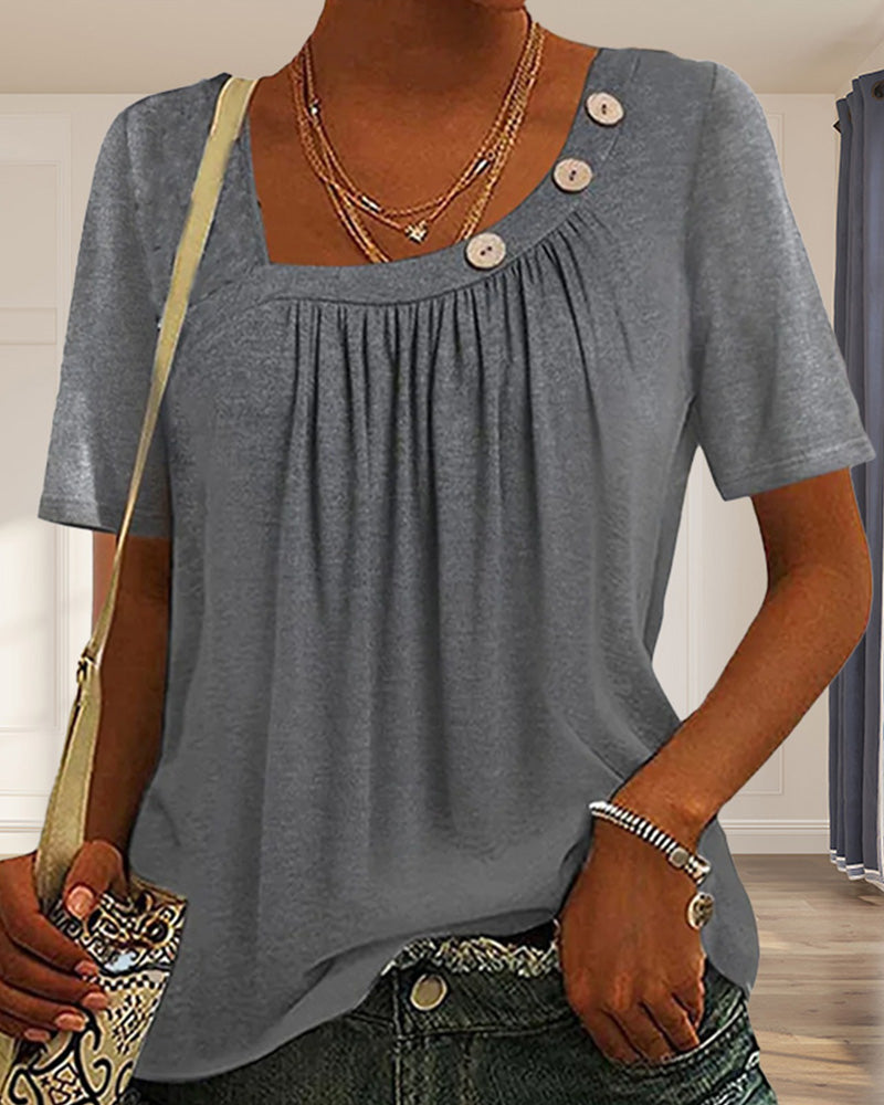 Grijze Blouse met Sierlijke Knopen