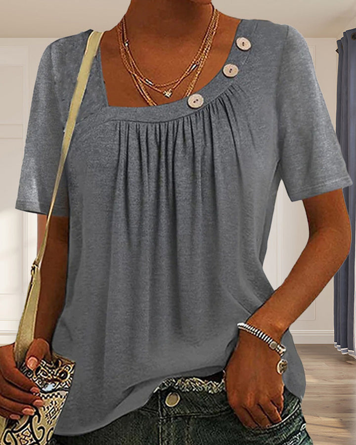 Grijze Blouse met Sierlijke Knopen