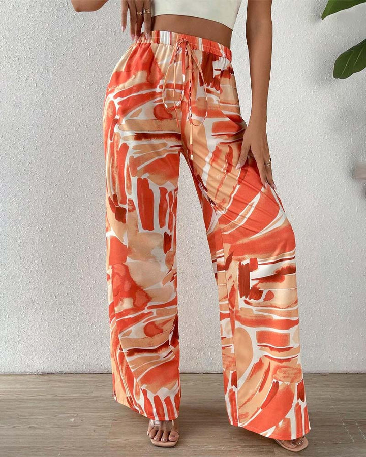 Geprinte Casual Broek met Brede Pijpen