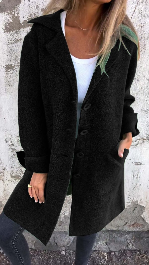 Baylea - Stylish Casual Enkelborstig Jas met Wollen Revers