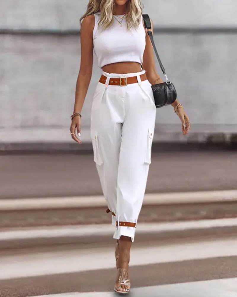 Effen Kleur Casual Cargo Broek met Zak