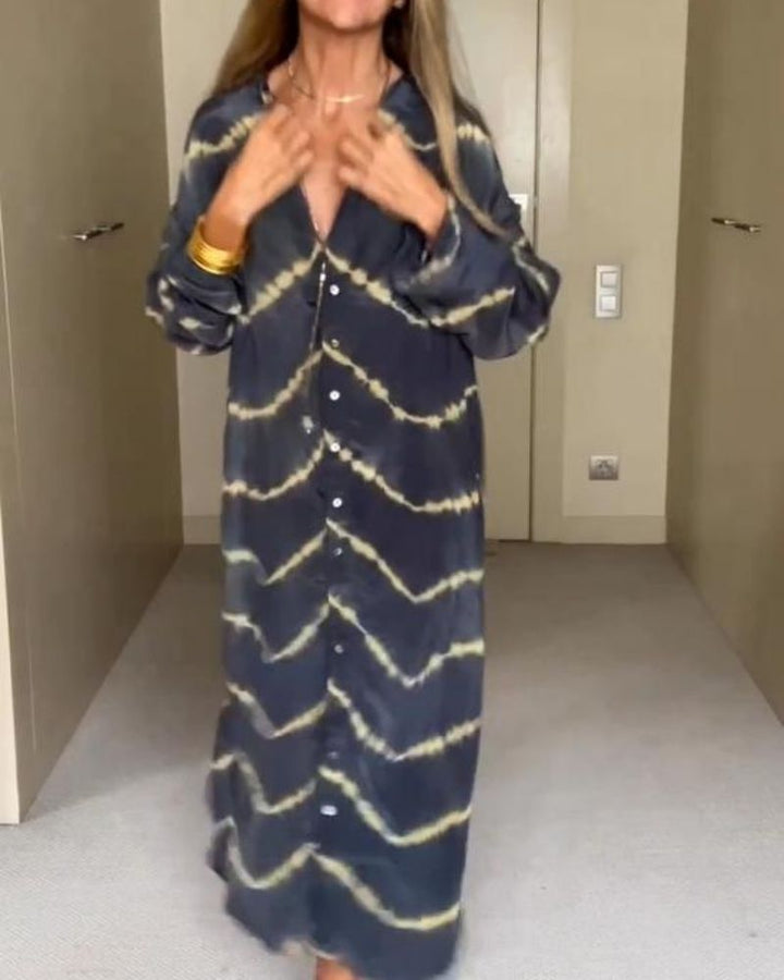 BOMEA - Betoverende Bohemian Maxi Jurk met Strepen en Lange Mouwen