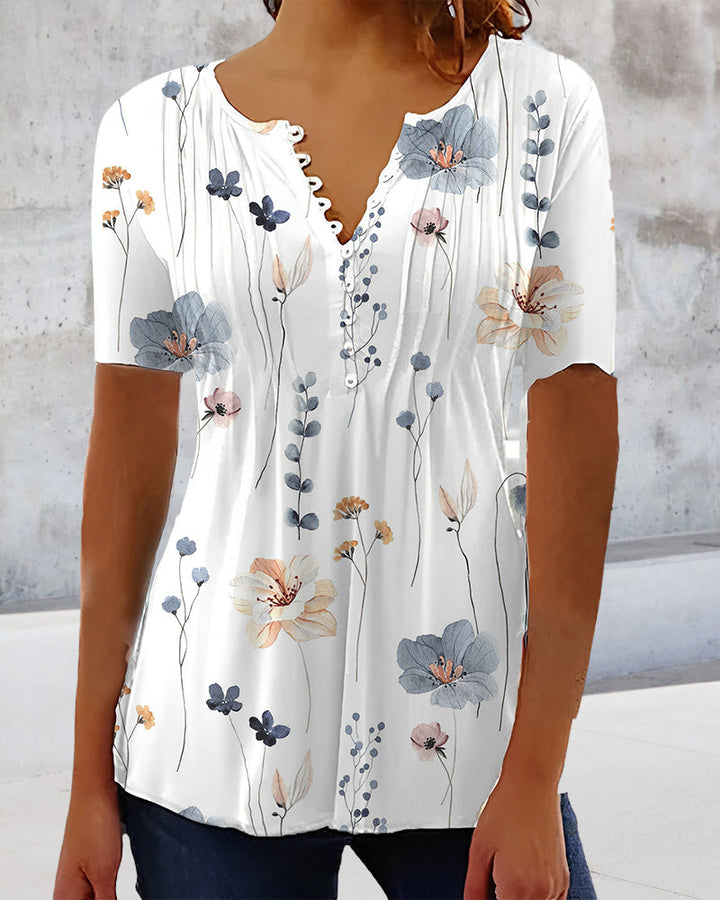 Korte Mouw Blouse met V-hals en Knoopsluiting