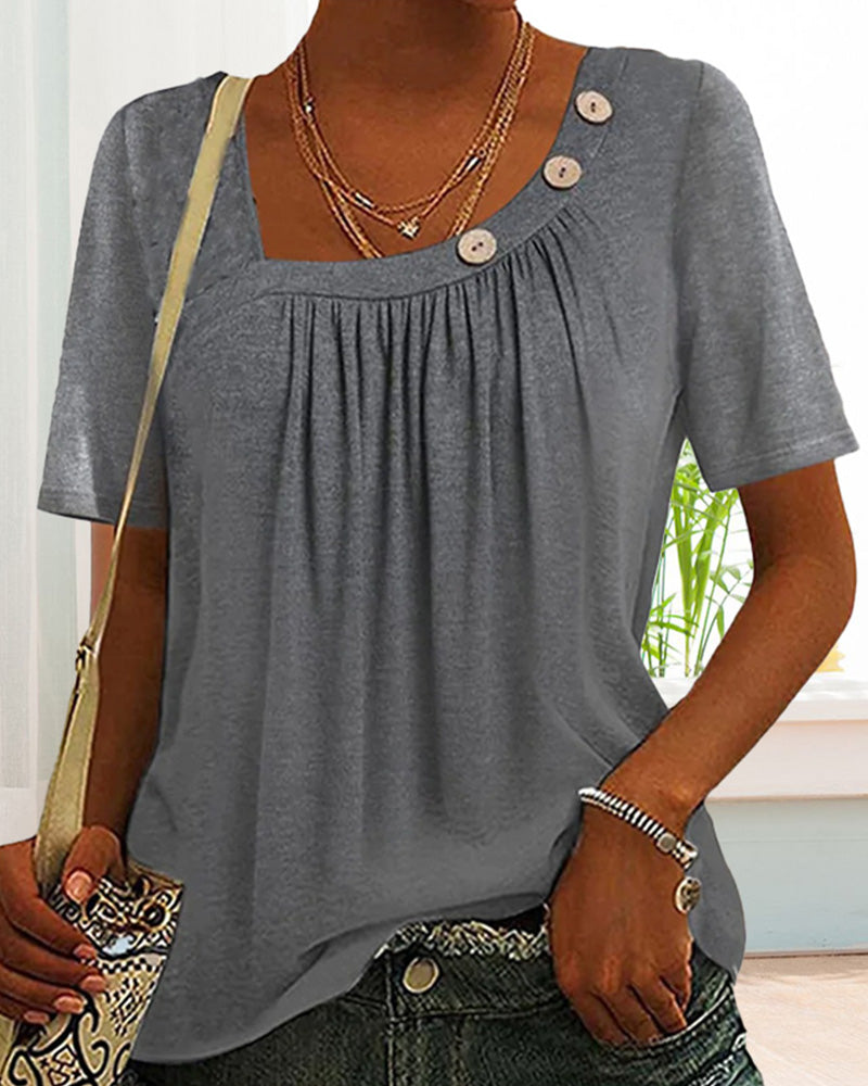 Grijze Blouse met Sierlijke Knopen