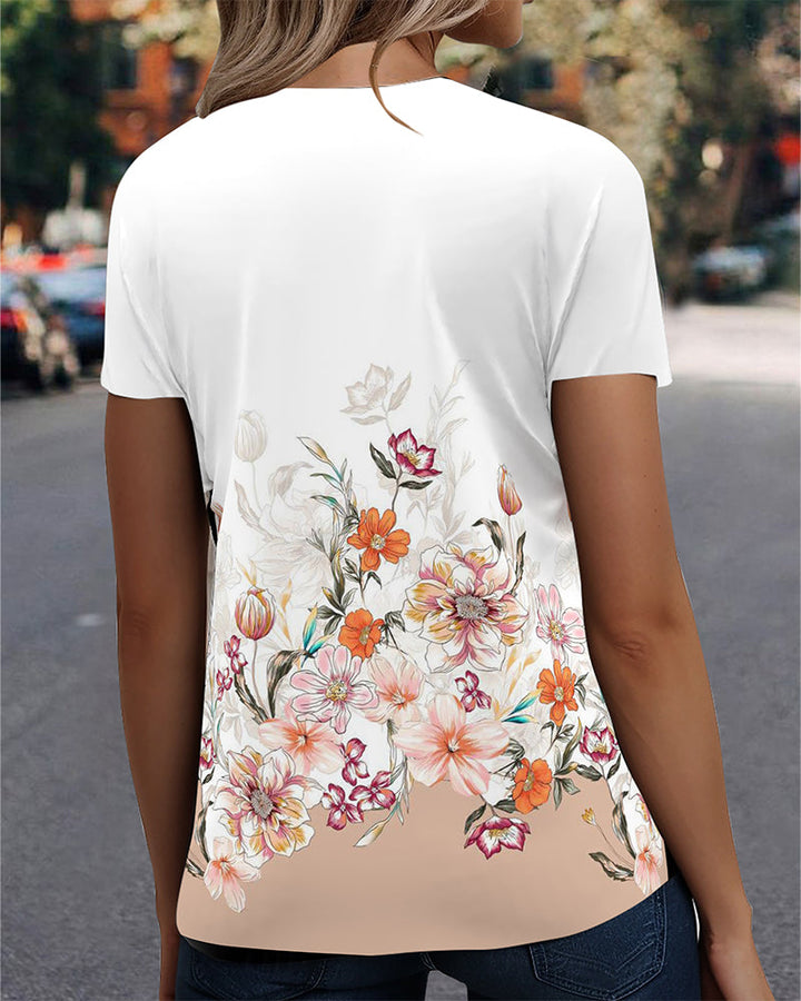 V-Hals Casual Korte Mouw T-Shirt met Print