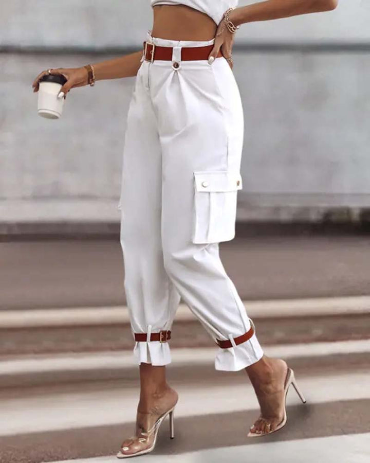 Effen Kleur Casual Cargo Broek met Zak
