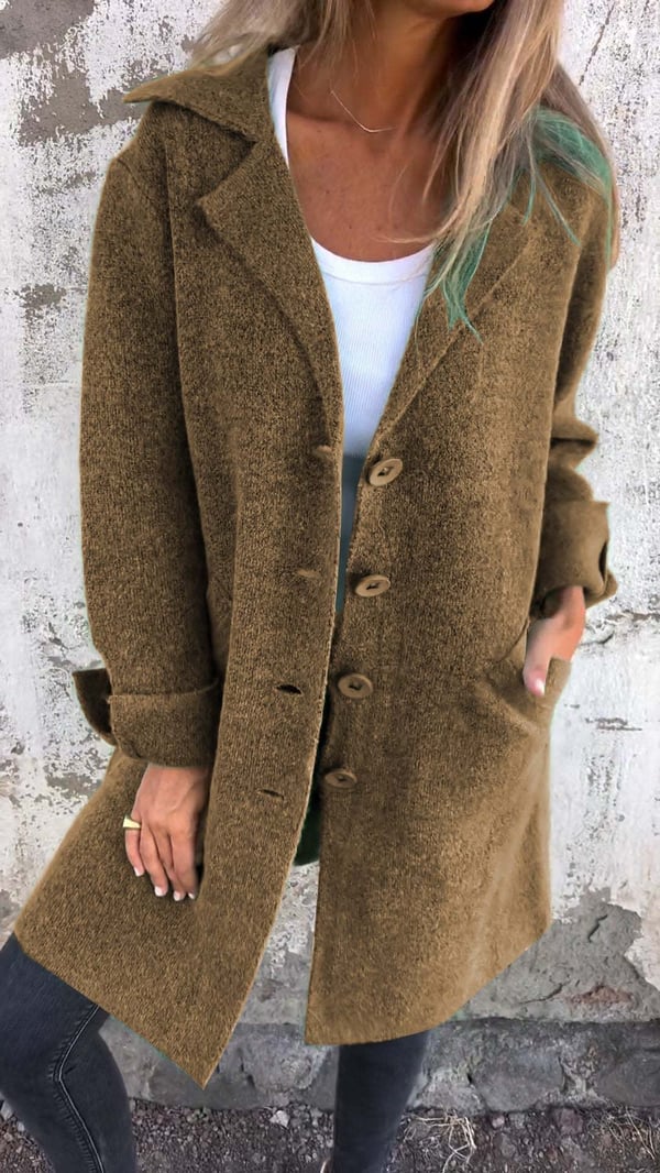 Baylea - Stylish Casual Enkelborstig Jas met Wollen Revers