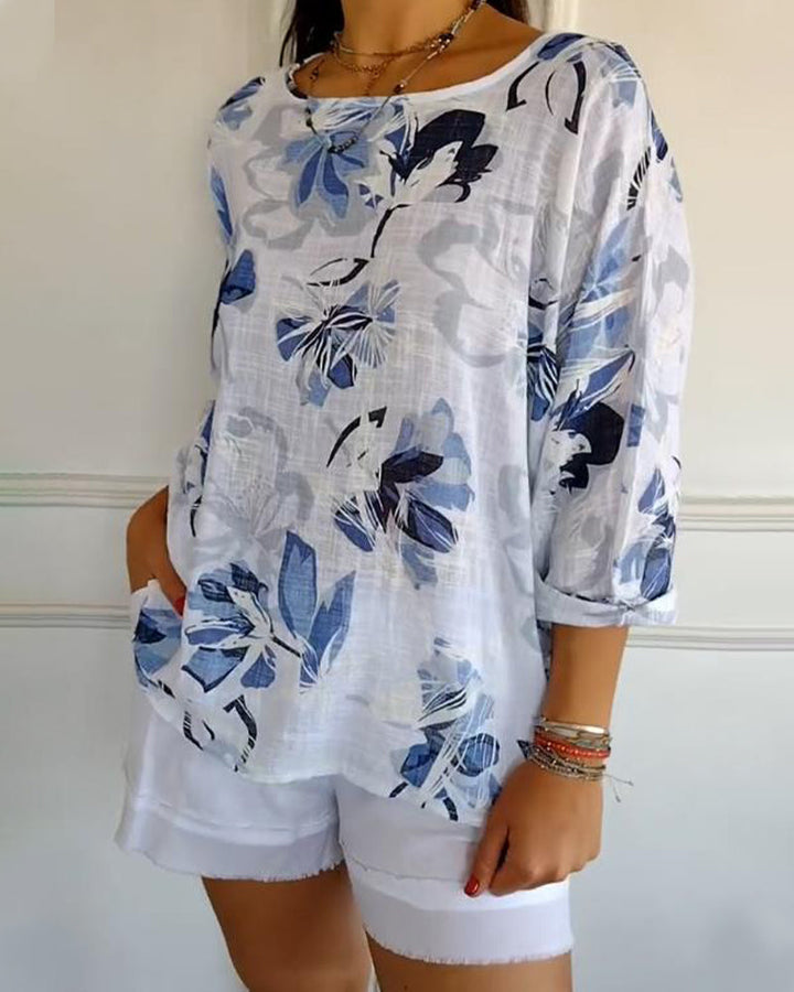 Ronde Hals Lange Mouwen Blouse met Print