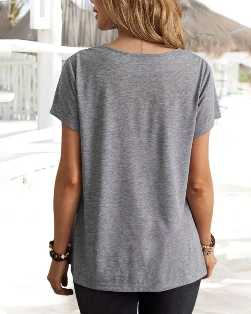 T-shirt met V-hals en korte mouwen