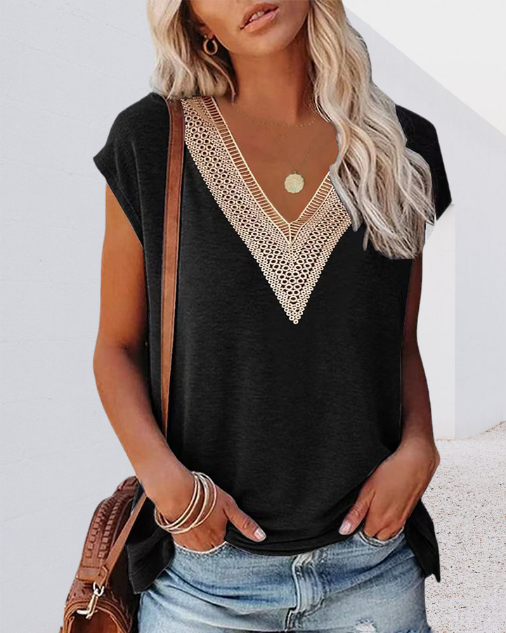 V-hals T-shirt met Kantdetails