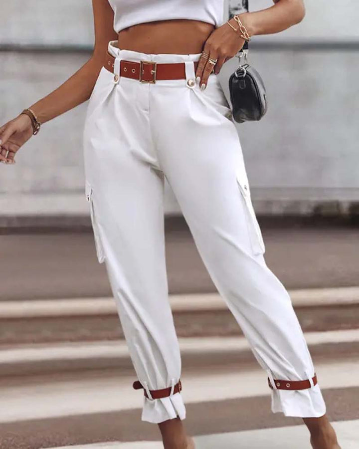 Effen Kleur Casual Cargo Broek met Zak