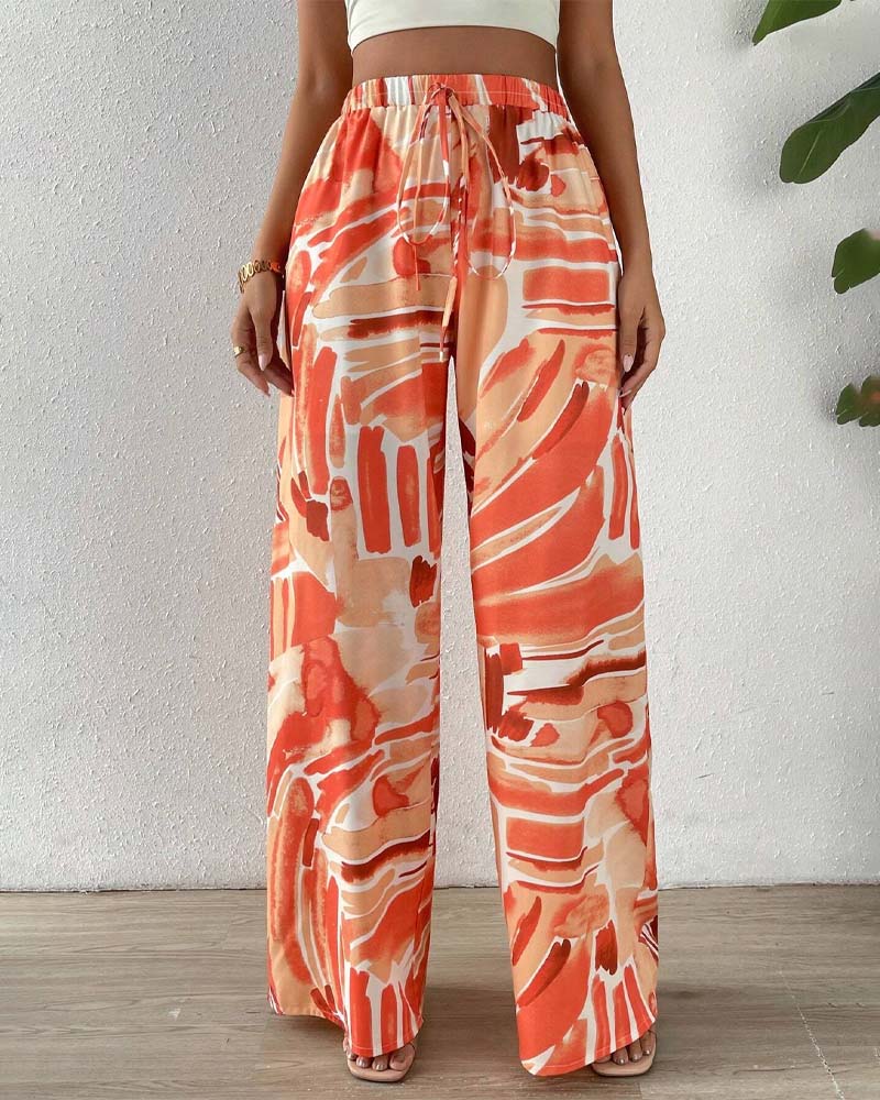 Geprinte Casual Broek met Brede Pijpen