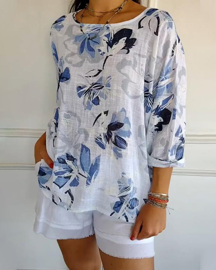 Ronde Hals Lange Mouwen Blouse met Print
