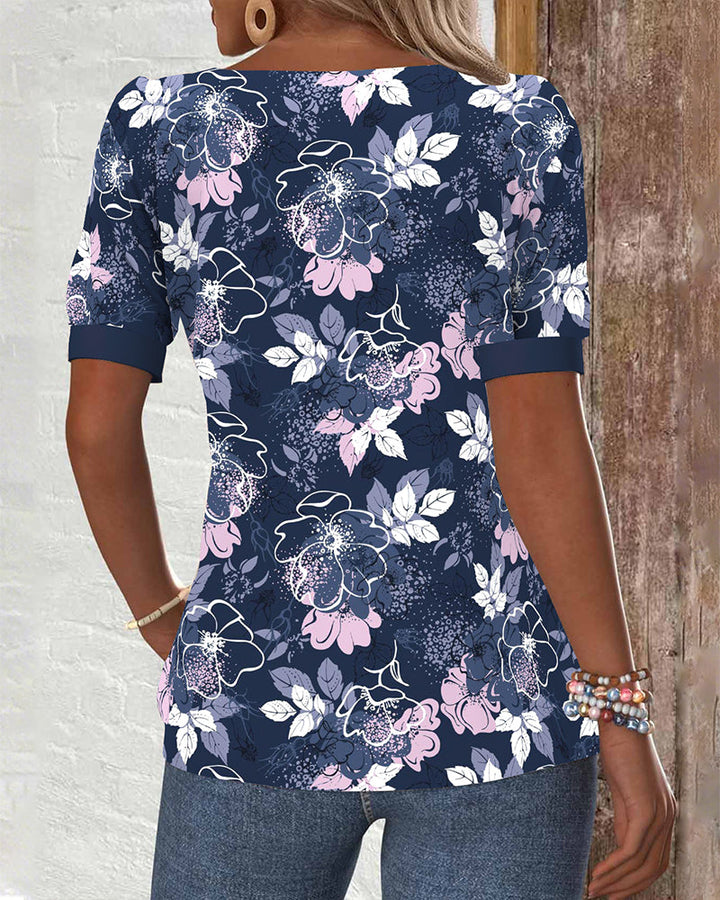 Bedrukte Off-Shoulder Blouse met Korte Mouwen