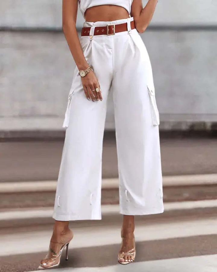 Effen Kleur Casual Cargo Broek met Zak