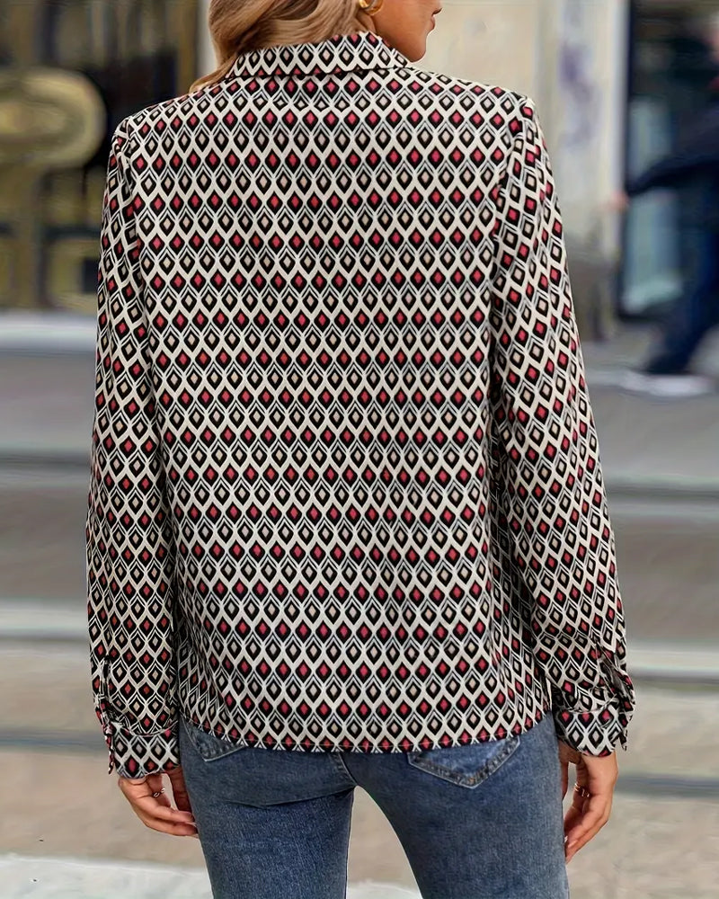 Retro Diamond Pattern Blouse