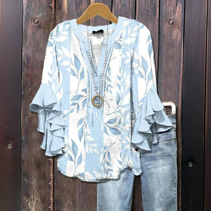 Chic Casual Blouse with Leaf Print