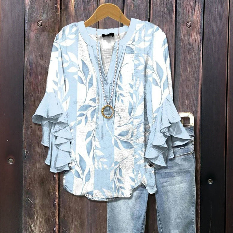 Chic Casual Blouse with Leaf Print
