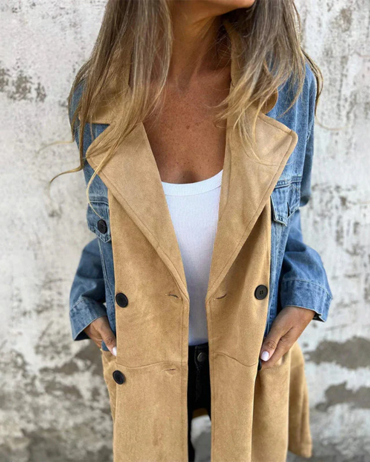 Sara - Stijlvolle denim jas in warme camelkleur