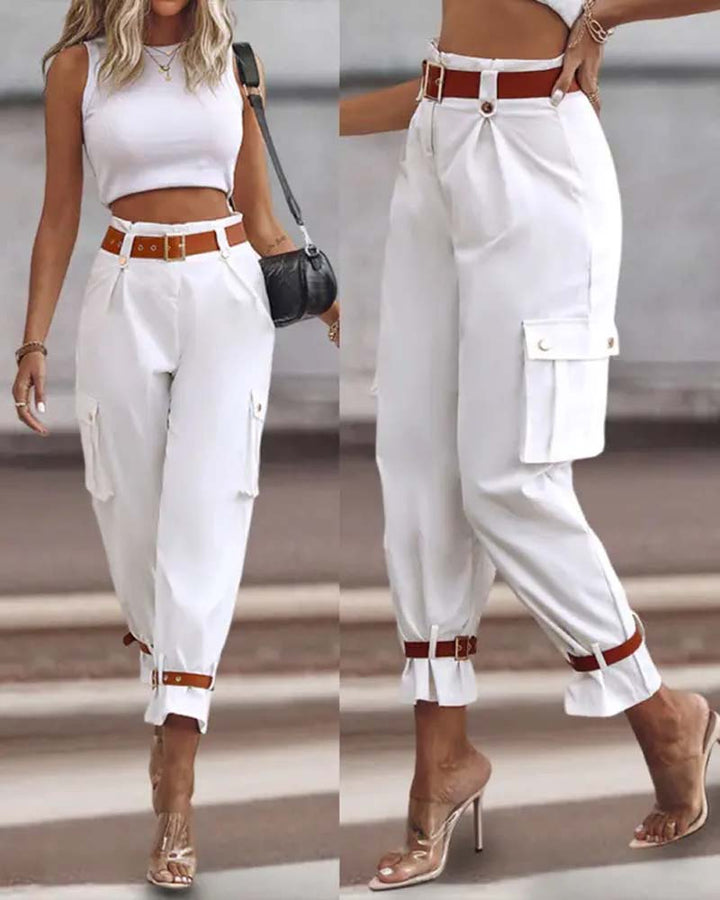 Effen Kleur Casual Cargo Broek met Zak
