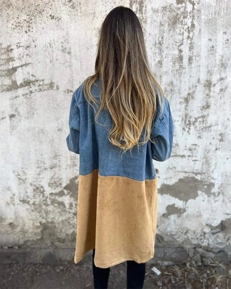 Sara - Stijlvolle denim jas in warme camelkleur