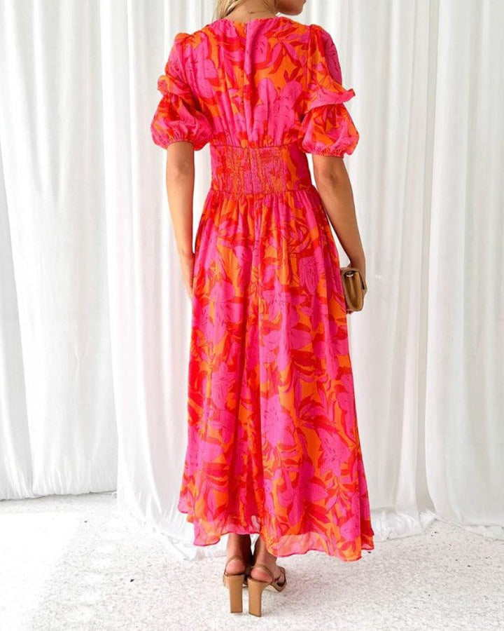 DERANA - Elegante Rode en Roze Maxi Jurk