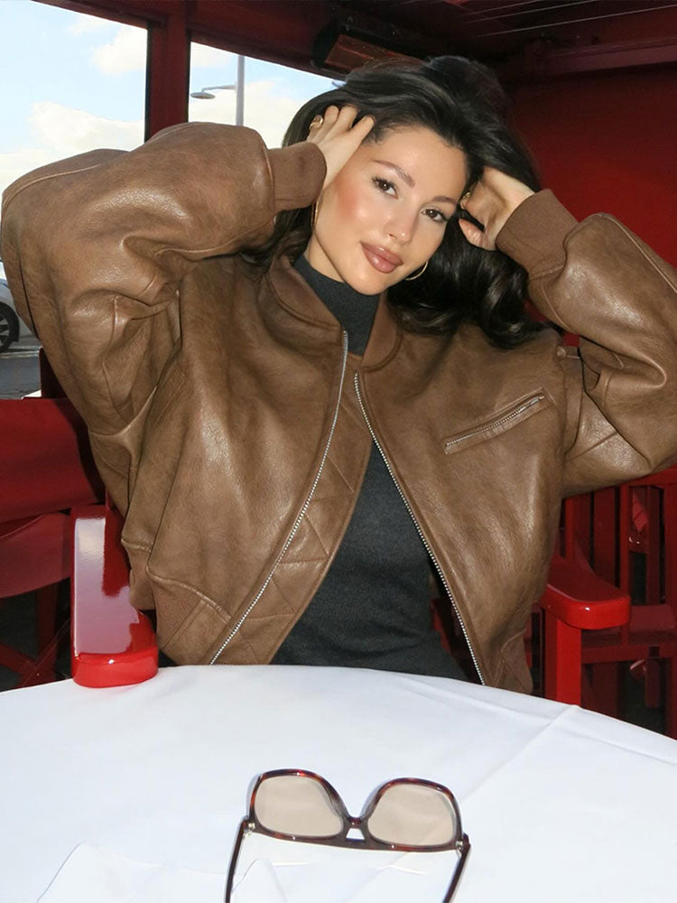 Elegant Raven - Leather Bomber Jacket