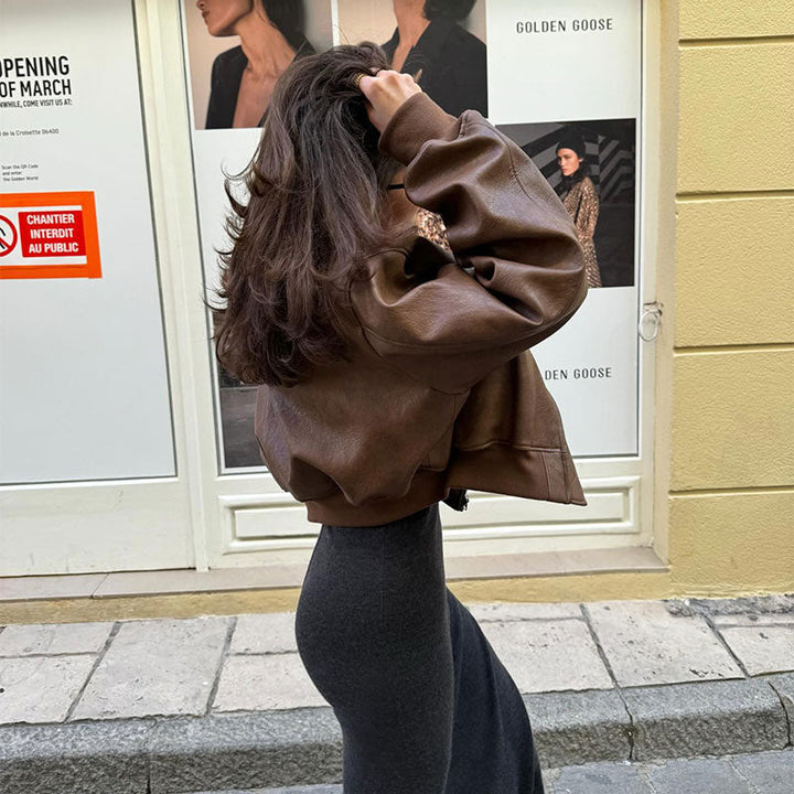 Elegant Raven - Leather Bomber Jacket