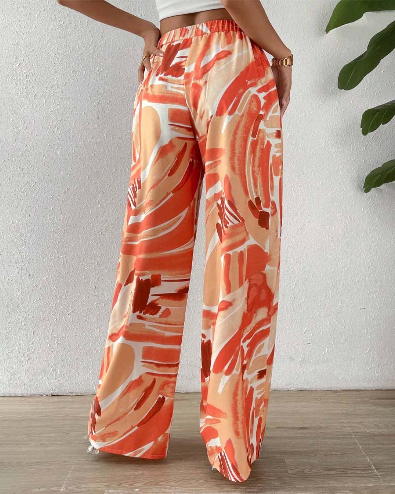 Geprinte Casual Broek met Brede Pijpen
