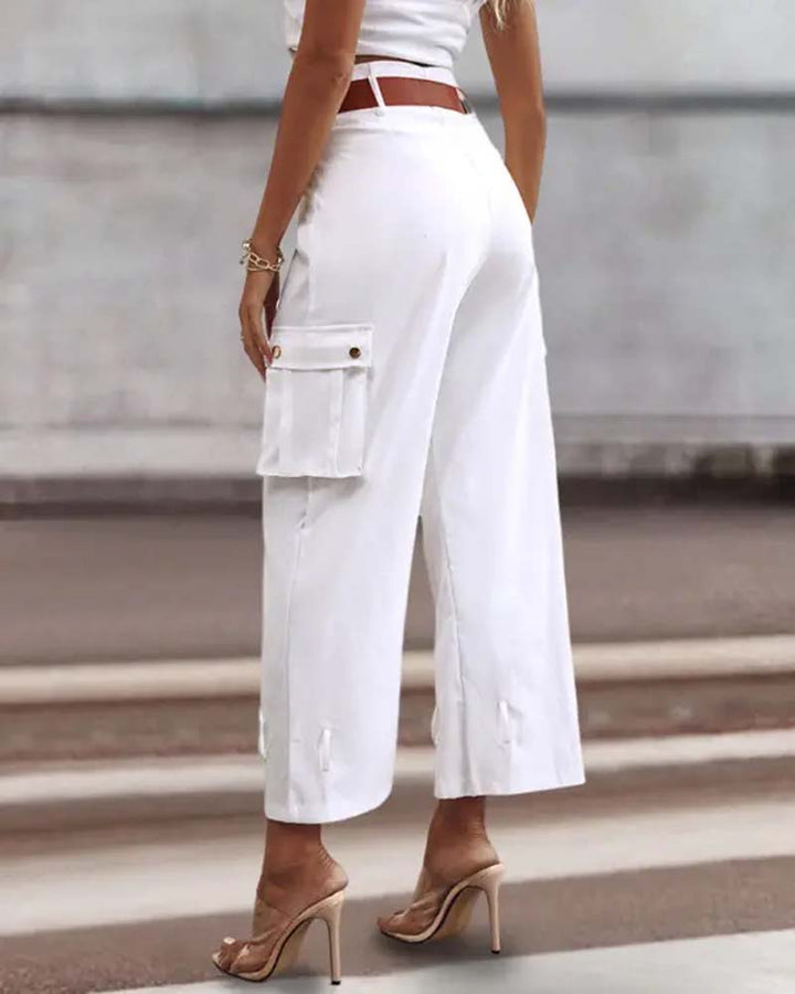 Effen Kleur Casual Cargo Broek met Zak