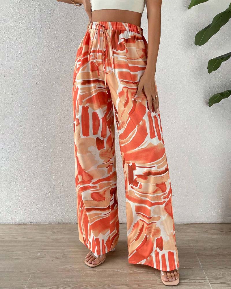 Geprinte Casual Broek met Brede Pijpen