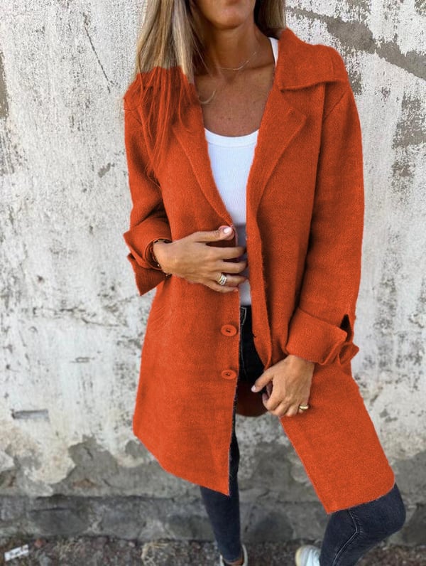 Baylea - Stylish Casual Enkelborstig Jas met Wollen Revers